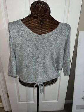 Olivia Rae Heather Gray V-Neck Tie-Hem Sweater